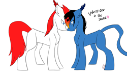 Size: 3213x1867 | Tagged: safe, artist:toptian, imported from derpibooru, oc, oc only, earth pony, pony, earth pony oc, gay, heart, looking at each other, male, oc x oc, shipping, simple background, stallion, talking, white background