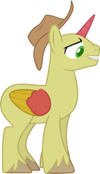 Size: 1170x2035 | Tagged: safe, artist:pegasski, imported from derpibooru, oc, oc only, alicorn, pony, the perfect pear, alicorn oc, bald, base, grin, hat, horn, male, simple background, smiling, solo, stallion, transparent background, two toned wings, unshorn fetlocks, wings