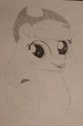 Size: 1219x1836 | Tagged: safe, artist:raindasher14, imported from derpibooru, applejack, earth pony, pony, bust, female, pencil drawing, photo, sketch, solo, traditional art