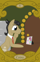 Size: 900x1400 | Tagged: safe, artist:sixes&sevens, imported from derpibooru, filthy rich, door, family photo, filing cabinet, necktie, picture frame, tarot card, ten of coins, ten of diamonds