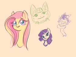 Size: 1250x950 | Tagged: safe, artist:hippykat13, artist:sabokat, imported from derpibooru, fluttershy, rarity, cat, pegasus, pony, unicorn, animal crossing, eridan ampora, homestuck, merry (animal crossing), sketch, sketch dump