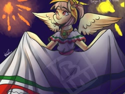 Size: 960x720 | Tagged: safe, artist:beyond to the inside, artist:beyond_inside, imported from derpibooru, oc, oc only, oc:tailcoatl, anthro, pegasus, clothes, dress, fireworks, mexican, mexican independence day, mexico, night, regional suit, september 16th, solo, wings