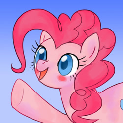 Size: 800x800 | Tagged: safe, artist:aritimas, imported from derpibooru, pinkie pie, earth pony, pony, blushing, bust, cute, diapinkes, female, gradient background, mare, open mouth, portrait, solo