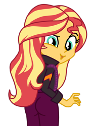 Size: 1060x1438 | Tagged: safe, artist:gmaplay, imported from derpibooru, sunset shimmer, equestria girls, how to backstage, spoiler:eqg series (season 2), ass, bunset shimmer, butt, female, looking at you, looking back, simple background, solo, transparent background