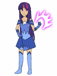 Size: 2600x3500 | Tagged: safe, artist:aritimas, imported from derpibooru, part of a set, twilight sparkle, human, boots, clothes, dress, evening gloves, female, gloves, humanized, long gloves, magical girl, shoes, simple background, solo, thigh boots, white background