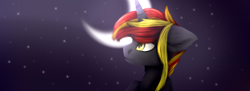 Size: 3962x1440 | Tagged: artist needed, safe, imported from derpibooru, oc, oc only, oc:java, pony, unicorn, crescent moon, moon, night, solo, stars