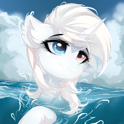 Size: 1000x1000 | Tagged: safe, artist:a-lunar-eclipse, imported from derpibooru, oc, oc only, oc:lunar eclipse, pony, unicorn, heterochromia, solo, swimming