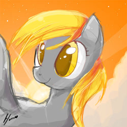 Size: 500x500 | Tagged: safe, artist:derpiihooves, imported from derpibooru, derpy hooves, pegasus, pony, big eyes, bust, cloud, female, mare, portrait, sky background, solo, sun