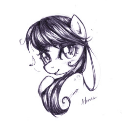 Size: 600x600 | Tagged: safe, artist:derpiihooves, imported from derpibooru, octavia melody, earth pony, pony, bust, female, grayscale, mare, monochrome, solo, traditional art