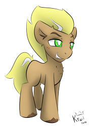 Size: 1058x1471 | Tagged: safe, artist:kingkrail, imported from derpibooru, oc, oc only, oc:krail, oc:regulus, earth pony, pony, colt, male, smiling, solo, unshorn fetlocks