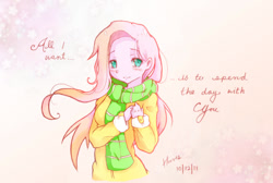 Size: 1000x673 | Tagged: safe, artist:derpiihooves, imported from derpibooru, fluttershy, human, clothes, faith summers, female, humanized, jacket, scarf, solo