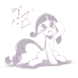 Size: 800x800 | Tagged: safe, artist:derpiihooves, imported from derpibooru, rarity, pony, unicorn, female, grayscale, mare, marshmelodrama, monochrome, no pupils, rarity being rarity, sketch, solo, teary eyes