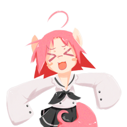 Size: 1000x1000 | Tagged: safe, artist:derpiihooves, imported from derpibooru, pony, ><, ahoge, blush sticker, blushing, clothes, eyes closed, female, kogami akira, lucky star, ponified, sailor uniform, simple background, solo, transparent background, uniform