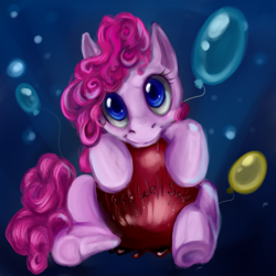 Size: 700x700 | Tagged: safe, artist:shad-o-ren, imported from derpibooru, pinkie pie, earth pony, pony, balloon, female, get well soon, mare, solo, underhoof