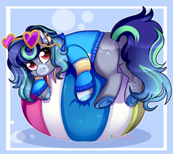 Size: 2500x2232 | Tagged: safe, artist:2pandita, imported from derpibooru, oc, oc only, earth pony, pony, ball, clothes, female, jacket, mare, solo, sunglasses, underhoof