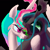 Size: 5340x5340 | Tagged: safe, artist:ja0822ck, imported from derpibooru, princess celestia, queen chrysalis, alicorn, pony, changeling feeding, cropped, duo, duo female, female, grin, mouth hold, smiling