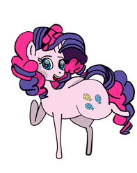 Size: 567x720 | Tagged: safe, artist:twistedscribble, imported from derpibooru, pinkie pie, rarity, oc, earth pony, pony, unicorn, butt, commissioner:bigonionbean, extra thicc, female, flank, fusion, mare, plot, simple background, transparent background, writer:bigonionbean