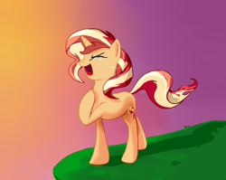 Size: 1280x1020 | Tagged: safe, artist:thebarredoneoncemore, imported from derpibooru, sunset shimmer, pony, unicorn, crying, eyes closed, female, mare, singing, solo, tears of joy