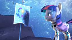 Size: 1920x1080 | Tagged: safe, artist:vasega old cinema, imported from derpibooru, twilight sparkle, alicorn, pony, 3d, female, flag, mare, moon, solo, source filmmaker, space, spacesuit, twilight sparkle (alicorn)