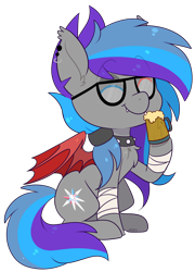 Size: 1892x2632 | Tagged: safe, artist:jetjetj, imported from derpibooru, part of a set, oc, oc only, oc:vesperia dawn, bat pony, pony, chibi, cider mug, commission, cute, ear piercing, earring, female, glasses, jewelry, mare, mug, piercing, simple background, solo, transparent background, ych result