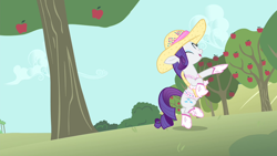 Size: 1280x720 | Tagged: safe, imported from derpibooru, screencap, rarity, pony, unicorn, simple ways, apple, apple tree, boots, dancing, female, hat, mare, shoes, solo, tree