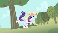 Size: 1280x720 | Tagged: safe, imported from derpibooru, screencap, rarity, pony, unicorn, simple ways, apple, apple tree, boots, female, hat, kicking, mare, shoes, solo, tree