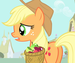 Size: 852x718 | Tagged: safe, imported from derpibooru, screencap, applejack, pony, simple ways, apple, applebutt, butt, cropped, female, food, plot, solo