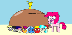 Size: 2072x1020 | Tagged: safe, artist:arwenogle, imported from derpibooru, big macintosh, bon bon, coco pommel, derpy hooves, octavia melody, pinkie pie, scootaloo, sweetie drops, trixie, 1000 hours in ms paint, patrick's rock, prehibernation week, spongebob squarepants, who are you people!?