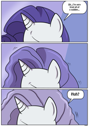 Size: 479x677 | Tagged: safe, artist:ltcolonelwhipper, artist:rex-equinox, imported from derpibooru, rarity, pony, unicorn, comic:coming of age, age progression, comic, commission, female, grey hair, mane, mare, older, older rarity, solo, speech bubble, story included, transformation, transformation sequence