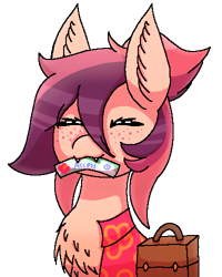 Size: 400x500 | Tagged: safe, artist:pasteldraws, imported from derpibooru, oc, oc only, oc:fluffy cherry, bat pony, pony, cute, fangs, fluffy, freckles, simple background, solo, transparent background, travelling