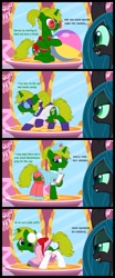 Size: 1600x3847 | Tagged: safe, artist:evilfrenzy, imported from derpibooru, queen chrysalis, oc, changeling, pony, unicorn, beach ball, carousel boutique, clothes, comic, crossdressing, eyes closed, female, leaves, lidded eyes, male, mare, nurse, one-piece swimsuit, panties, show accurate, stallion, swimming trunks, swimsuit, underwear