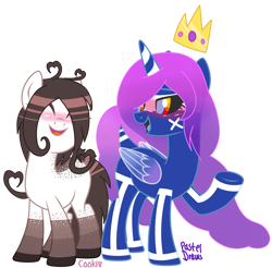 Size: 2900x2850 | Tagged: safe, artist:pasteldraws, imported from derpibooru, oc, oc:queen-nebula, earth pony, original species, pony, base used, blushing, crown, crush, female, flowing mane, flowing tail, jewelry, lesbian, queen, regalia, simple background, transparent background