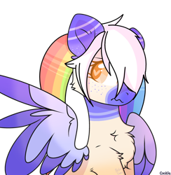 Size: 2908x2980 | Tagged: safe, artist:pasteldraws, imported from derpibooru, oc, oc only, oc:cirrus duvet, pegasus, pony, base used, comfort oc, comfort pony, cute, fluffy, freckles, multicolored hair, pigtails, rainbow hair, simple background, solo, transparent background