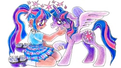 Size: 768x432 | Tagged: safe, artist:ivyatoms, imported from derpibooru, sci-twi, twilight sparkle, alicorn, human, pony, clothes, crying, dark skin, duo, duo female, female, humanized, ponytail, story in the source, twilight sparkle (alicorn), twolight