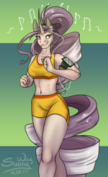 Size: 732x1200 | Tagged: safe, artist:sunny way, imported from derpibooru, oc, oc only, oc:sumac spirit, anthro, pony, unicorn, anthro pony, art, artwork, digital art, female, horn, mare, muscles, music, patreon, patreon reward, run, running, sketch, smiling, solo, sports, work out, workout