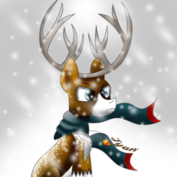 Size: 1000x1000 | Tagged: safe, artist:tyandagaart, imported from derpibooru, oc, oc only, oc:tyandaga, deer, deer oc, non-pony oc, snow, solo, wind