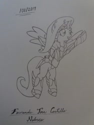 Size: 1280x1707 | Tagged: safe, artist:fernandojc-draftsman, imported from derpibooru, fluttershy, pegasus, pony, crossover, female, lineart, mare, monochrome, pegasus seiya, rearing, saint seiya, signature, solo, traditional art