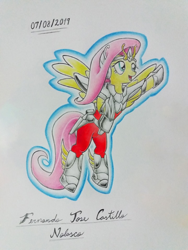 Size: 720x960 | Tagged: safe, alternate version, artist:fernandojc-draftsman, imported from derpibooru, pegasus, pony, colored, crossover, female, mare, pegasus seiya, rearing, saint seiya, signature, solo, traditional art