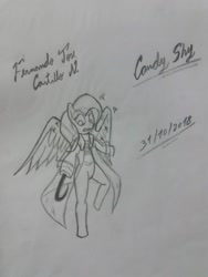 Size: 1536x2048 | Tagged: safe, artist:fernandojc-draftsman, imported from derpibooru, oc, oc only, pegasus, semi-anthro, clothes, hook, lineart, monochrome, pegasus oc, signature, solo, traditional art, wings