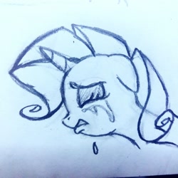 Size: 1080x1080 | Tagged: safe, alternate version, artist:fernandojc-draftsman, imported from derpibooru, part of a set, rarity, pony, unicorn, bust, crying, eyes closed, female, floppy ears, lineart, mare, monochrome, sad, solo, traditional art