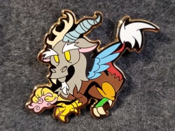 Size: 2229x1673 | Tagged: safe, artist:captshowtime, imported from derpibooru, discord, draconequus, accessory, chibi, cotton candy, craft, enamel, enamel pin, etsy, male, merchandise, pin, solo