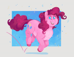 Size: 2200x1700 | Tagged: safe, artist:cuttledreams, imported from derpibooru, pinkie pie, earth pony, pony, belly fluff, chest fluff, confetti, cute, diapinkes, female, leg fluff, mare, solo, unshorn fetlocks