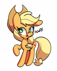 Size: 2500x3125 | Tagged: safe, artist:kindakismet, imported from derpibooru, applejack, earth pony, pony, cowboy hat, dialogue, female, hat, high res, howdy, mare, open mouth, simple background, solo, white background