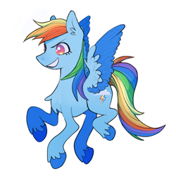 Size: 1280x1276 | Tagged: safe, artist:almost-casey, imported from derpibooru, rainbow dash, pegasus, pony, chest fluff, ear fluff, female, mare, simple background, smiling, solo, spread wings, two toned wings, unshorn fetlocks, white background, wings