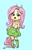 Size: 1094x1691 | Tagged: safe, artist:ameliacostanza, imported from derpibooru, fluttershy, equestria girls, blue background, blushing, breasts, busty fluttershy, chibi, cleavage, cute, female, open mouth, ponied up, shyabetes, signature, simple background, solo