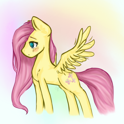 Size: 1000x1000 | Tagged: safe, artist:petalpawpaint, imported from derpibooru, fluttershy, pegasus, pony, blushing, female, profile, solo, spread wings, wings