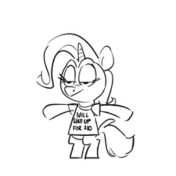 Size: 680x680 | Tagged: safe, artist:kylesmeallie, imported from derpibooru, trixie, pony, unicorn, bipedal, clothes, female, mare, monochrome, shirt, simple background, solo, t pose, t-shirt, white background