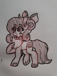 Size: 703x937 | Tagged: safe, artist:moonlightdisney5, artist:thatonefluffs, imported from derpibooru, oc, oc only, oc:moonlight, earth pony, pony, bow, bowtie, chubby, curly hair, fluffy, freckles, hair bow, short, solo, traditional art, unshorn fetlocks