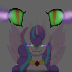 Size: 1024x1024 | Tagged: safe, artist:royal-snowflake, imported from derpibooru, princess flurry heart, alicorn, pony, amulet, contest entry, corrupted, dark, dark magic, evil, evil flurry heart, fangs, female, glowing eyes, jewelry, magic, possessed, possession, simple background, solo, sombra eyes, white background