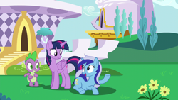 Size: 1280x720 | Tagged: safe, imported from derpibooru, screencap, minuette, spike, twilight sparkle, alicorn, dragon, pony, unicorn, amending fences, female, male, mare, twilight sparkle (alicorn)